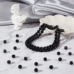 2連売り天然金光沢黒曜石ビーズ連売り  多面カット  ラウンド  8~8.5mm  穴：1.2~1.4mm  約45~48個/連  14.65''~15.08''（37.2~38.3センチメートル）&nbsp;G-OC0003-52