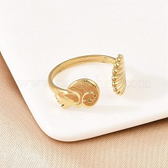 女性用304ステンレススチールオープンカフリング  ゴールドカラー  シェル形状  11.5mm  usサイズ9 3/4(19.5mm)&nbsp;LS-RJEW-A089-01C-G
