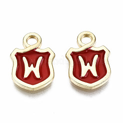 合金エナメルチャーム  カドミウムフリー＆鉛フリー  頭文字の盾  ライトゴールド  文字.w  14x10x2mm  穴：2mm&nbsp;ENAM-T012-03W-RS