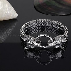 304ステンレススチール製ウルフリンクブレスレット、メッシュチェーン付き、男性用、女性用  ステンレス鋼色  8-3/4インチ（22.1cm）  1個/箱&nbsp;BJEW-SZ0002-65
