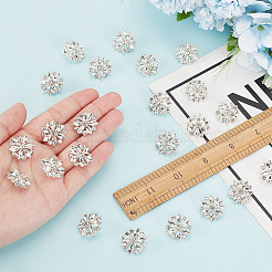 合金ラインストーンシャンクボタン30個  花  銀  20x19x8mm  穴：2mm&nbsp;BUTT-HY0001-14S
