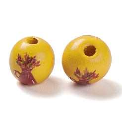 Printed Wood European Beads&nbsp;WOOD-K008-02