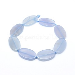 天然石瑪瑙ビーズ連売り  染め  オーバル  空色  49.5x29.5~30x4.5~5mm  穴：2mm  約8個/連  16.7インチ（42.5cm）&nbsp;G-F655-18C