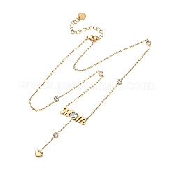 Mother's Day 304 Stainless Steel Crystal Rhinestone Word Mom Pendant Heart Tassel Y Necklaces for Women&nbsp;NJEW-L015-01G