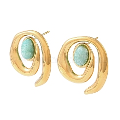 304 Stainless Steel & Natural Amazonite Stud Earrings for Women&nbsp;SA-A003-03G