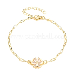 Brass Pave Cubic Zirconia Flower Link Bracelets for Women&nbsp;KK-CBA68DA-07B-G