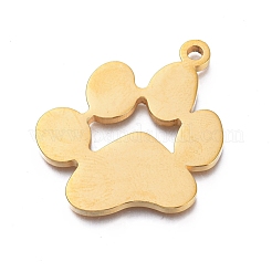 イオンプレーティング（IP）304ステンレスペンダント  手動研磨  犬の足跡  ゴールドカラー  31x24.5x1.8mm  穴：2mm&nbsp;STAS-L245-019A-G