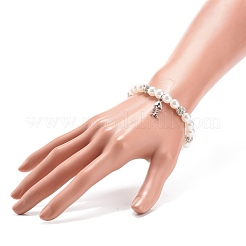ABS Plastic Imitation Pearl  & Rhinestone Beaded Stretch Bracelet with Alloy Charm for Women&nbsp;BJEW-JB08526-04