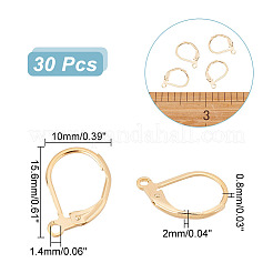 真鍮フレンチフックピアスのパーツ30個。  水平ループ付き  24KGP本金メッキ  15.6x10x2mm  穴：1.4mm  ピン：0.8mm&nbsp;KK-AR0002-80