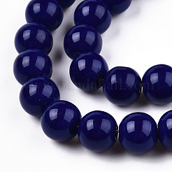 オペークソリッドカラーガラスビーズ連売り  ラウンド  ダークブルー  9.5~10mm  穴：1.5mm  約40~42個/連  14.76~15.12インチ（37.5~38.4cm）&nbsp;LS-GLAA-T032-P10mm-03