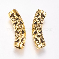 合金チューブビーズ  花柄  アンティーク黄金  6.5x20.5x5mm  穴：2.5mm&nbsp;PALLOY-E448-02AG