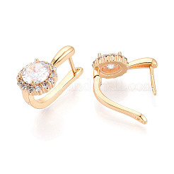 Brass Micro Pave Clear Cubic Zirconia Flat Round Hoop Earrings&nbsp;EJEW-T048-30G
