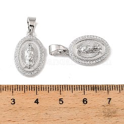 真鍮と透明キュービックジルコニアのペンダント  バージン模様のチャーム付きオーバル  プラチナメッキ  20x13x4mm  穴：6.5x4mm&nbsp;KK-G558-08P