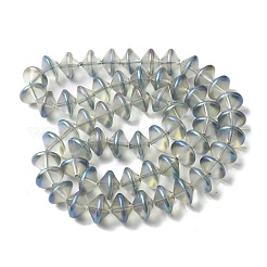 電気メッキガラスビーズセット  空飛ぶ円盤型のビーズ  ミディアムアクアマリン  14x10~10.5mm  穴：1.2~1.4mm  約60個/連  23.78''（60.4センチメートル）&nbsp;EGLA-G038-01A-FR04