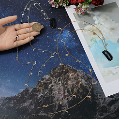 2Pcs 2 Colors Metal Hair Chain with Moon & Star Charms and Iron Hair Combs Clips&nbsp;OHAR-GF0001-35