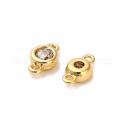 Brass Pave Clear Cubic Zirconia Flat Round Connector Charms&nbsp;KK-H515-02D-G