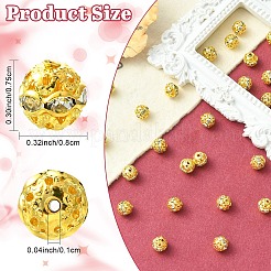 30個の合金ラインストーンビーズ  中空  ラウンド  ゴールドカラー  8x7.5mm  穴：1mm  30pc&nbsp;FIND-YW0009-05