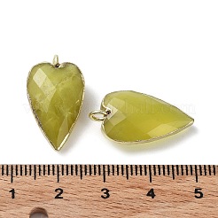 天然韓国翡翠ペンダント  多面カットハートチャーム  金メッキ真鍮エッジループ付き  22.5x13x7.5mm  穴：3mm&nbsp;G-G012-12G-04