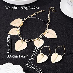 女性用合金製ハートチャームネックレス＆フープピアスセット  ゴールドカラー  ネックレス：15.75インチ（40cm）&nbsp;WG0FBAA-01