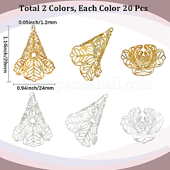 真鍮ビーズキャップ40色2個  花  ゴールデン＆シルバー  29x24mm  穴：1.2mm  20個/カラー&nbsp;IFIN-SC0001-97