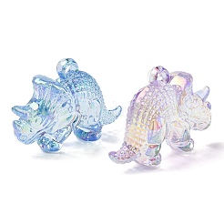 電気メッキ透明UVメッキアクリルパーツ  虹色の  恐竜のチャーム  ミックスカラー  31.5x43.5x16mm  穴：3mm&nbsp;OACR-I014-06