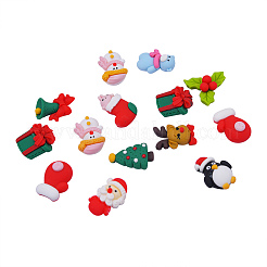 22個11スタイルの樹脂カボション  クリスマステーマ  サンタクロース＆クリスマスツリー＆スノーマン＆ジングルベル＆ギフト＆クマ＆エルク＆フラワー＆ストッキング＆ペンギン＆グローブ  レッド  25x15mm&nbsp;RESI-CJ0001-162