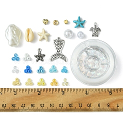 海のビーチをテーマにした DIY ストレッチ ジュエリー セット キット  ミックスカラー  4~27x4~19x2~4mm  穴：1.5~2mm&nbsp;DIY-FS0006-89