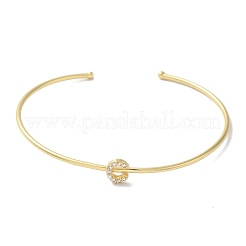 Rack Plating Brass Micro Pave Clear Cubic Zirconia Letter Open Cuff Bangles&nbsp;BJEW-A018-01G-C