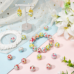 50Pcs 5 Styles Printed Opaque Acrylic Beads&nbsp;MACR-SC0002-38