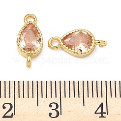 Brass Pave Cubic Zirconia Teardrop Connector Charms&nbsp;KK-P348-09G-04