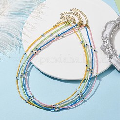 ランプワークのナザールボンジュウとガラスのシードビーズのネックレス、本物の18Kゴールドメッキの304ステンレススチール留め具付き  ミックスカラー  17.13インチ（43.5cm）&nbsp;NJEW-JN04597