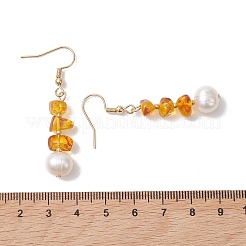 Natural Cultured Freshwater Pearl & Natural Amber Dangle Earrings&nbsp;EJEW-JE06961