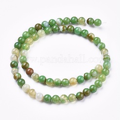 天然石縞瑪瑙/バンデットアゲートビーズ連売り  染め＆加熱  ラウンド  グリーン  6mm  穴：1.2mm  約65個/連  15.16インチ（38.5cm）&nbsp;G-I261-C04-6mm