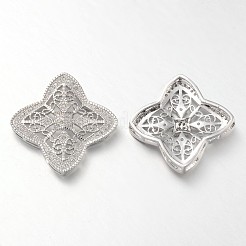 フィリグリー花の真鍮マイクロは、キュービックジルコニアのペンダント  マルチ連リンク  鉛フリーとニッケルフリー  ミックスカラー  30x30x5mm  穴：4x1mm&nbsp;ZIRC-L034-03-FF