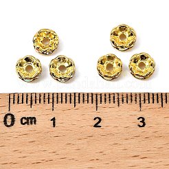 真鍮製ラインストーンスペーサービーズ  グレードA  ウェーブエッジ  ゴールデンの金属色  ロンデル  クリスタルAB  6x3mm  穴：1mm&nbsp;RB-A014-L6mm-28G