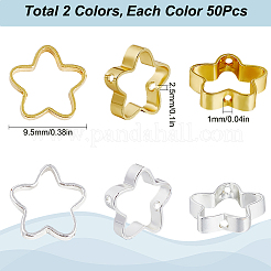 100個2色ラックメッキ真鍮ビーズフレーム  長持ちメッキ  スター  ミックスカラー  9.5x2.5mm  穴：1mm  50個/カラー&nbsp;KK-SP0002-25