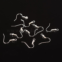 シルバーカラーメッキ真鍮ピアスフック  水平ループ付き  17~19x16~18mm  穴：2mm  ピン：0.8mm&nbsp;X-EC135Y-S