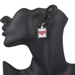 Handmade Glass Seed Beaded Square with Heart Dangle Stud Earrings&nbsp;EJEW-MZ00559-02