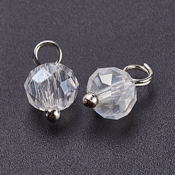 電気メッキガラスチャーム  真鍮パーツ  ロンデル  多面カット  プラチナ  透明  9.5x5.5~6mm  穴：2mm&nbsp;X-GLAA-P038-05P-01