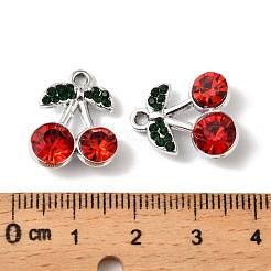 UVメッキ合金ラインストーンペンダント  ガラスと  チェリー  銀  17.5x14.5x5.5mm  穴：1.8mm&nbsp;FIND-A054-05B-S