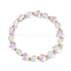 ガラスビーズストレッチブレスレット  蝶  真鍮のビーズで  アザミ  内径：3-1/2インチ（8.75cm）&nbsp;BJEW-JB11414-01