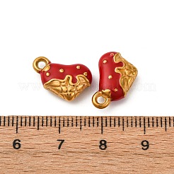 304ステンレススチールエナメルチャーム  ハートチャーム  ゴールドカラー  ファイヤーブリック  11x14.5x5mm  穴：1.6mm&nbsp;STAS-Q363-12B-G