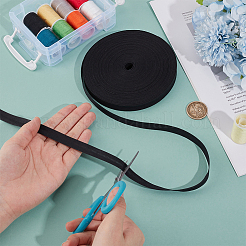25m コットン ダブルフォールドバイアステープ  家の装飾のための  ギフトのラッピングと DIY 工芸品の装飾  フラット  ブラック  1/2インチ（12mm）&nbsp;OCOR-WH0070-163A