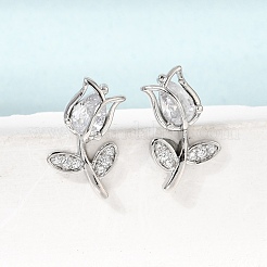 Brass Micro Pave Cubic Zirconia Stud Earrings&nbsp;KK-CBA8324-19P-01