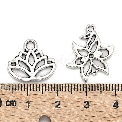 合金のチベット風チャーム  花  混合スタイル  アンティークシルバー  8~65x6~47x1~8mm  穴：1~11x8mm&nbsp;TIBEP-MSMC021-14AS