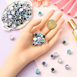 合金アクリルヨーロッパのビーズ  大穴ビーズ  フラットラウンド  プラチナ  ディープスカイブルー  11mm  穴：4.8mm&nbsp;FIND-YWC0011-04A