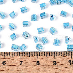内側が透明な色のガラスシードビーズ  三角形  ディープスカイブルー  3.4x3.4~3.8x3.4~3.8mm  穴：1mm  約7500個/ポンド&nbsp;SEED-T007-13L