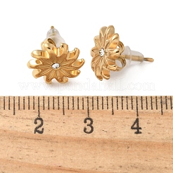 女性用304ステンレススチールラインストーンスタッドピアス  花  ゴールドカラー  11.5x11.5mm&nbsp;STAS-Z117-13G