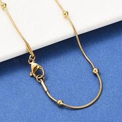 304ステンレススチールラウンドスネークチェーンネックレス  ラウンドビーズやカニカン付き  ゴールドカラー  16.53インチ（42cm）  1mm&nbsp;STAS-G244-88A-G