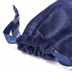 ビロードのアクセサリー類の巾着袋  サテンリボン付き  長方形  マリンブルー  15x10x0.3cm&nbsp;TP-D001-01B-06